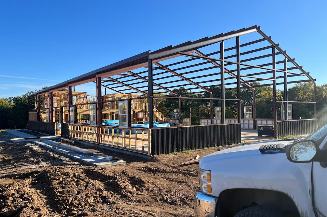 Steel building frame construction welded by WiseCo Welding & Machine in Sedalia Missouri.